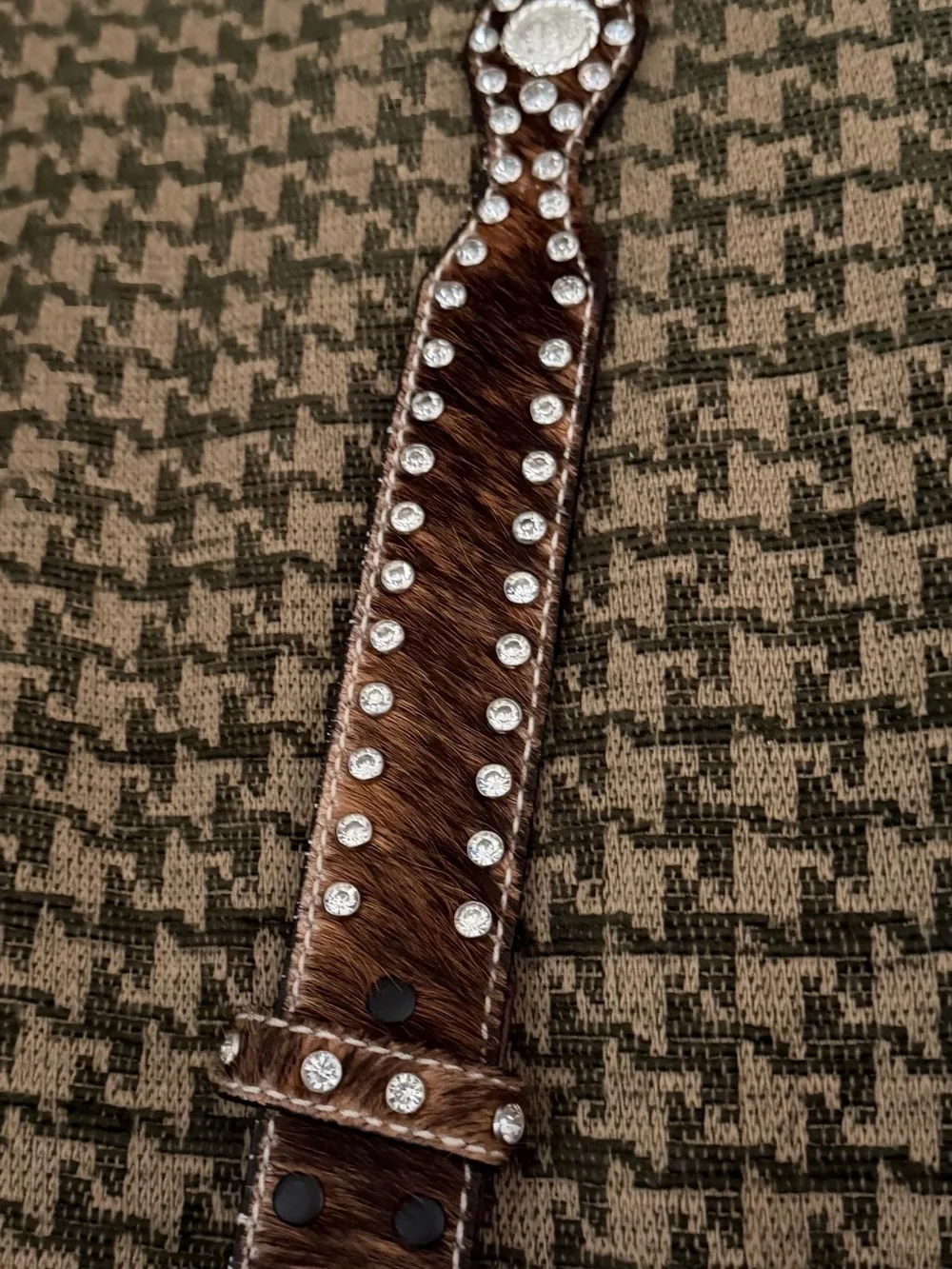 Brown Rhinestone Western-Inspired Hair Barrette real cowhide